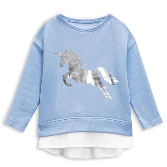 Unicorn Pattern Casual Cotton Long Sleeve Splicing Toddler Girl T-Shirt