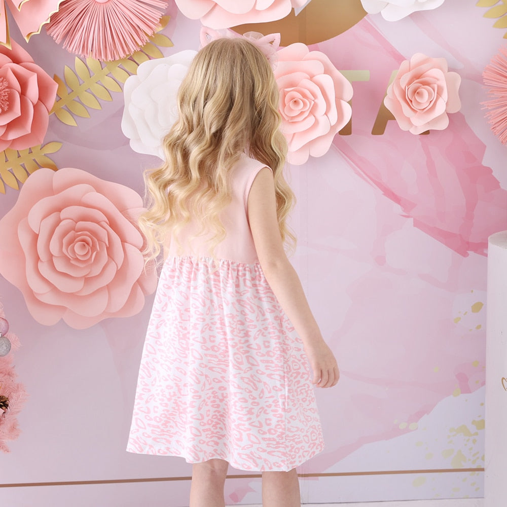 2Y-8Y Girls Summer Dresses Sequnins Rabbit Sleeveless Dress Leopard Print Kids Dresses