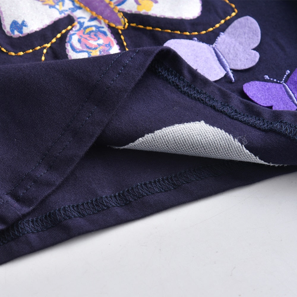 3D Butterfly Embroidery Girls T-shirt Casual Long Sleeve Toddler Cotton Tops