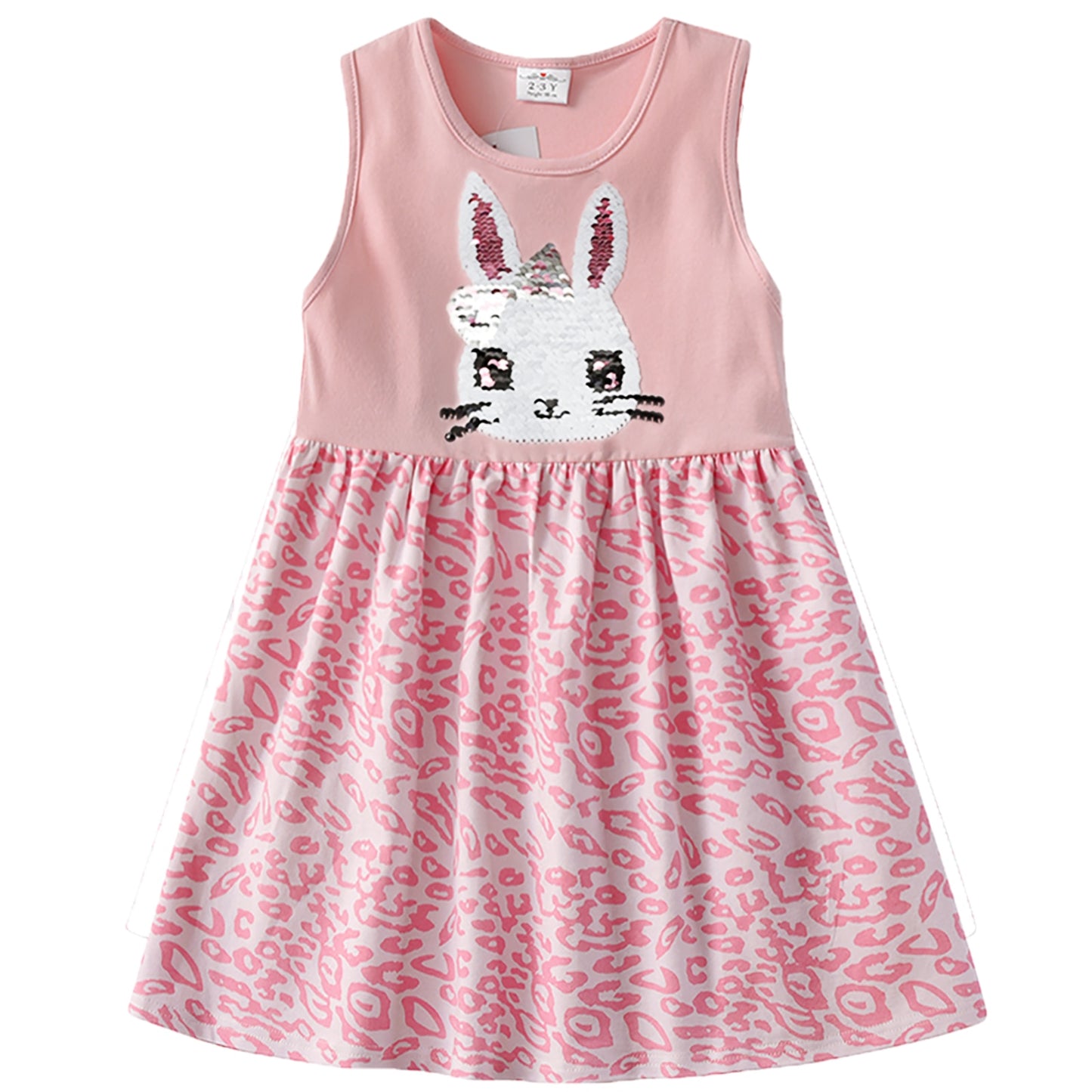 2Y-8Y Girls Summer Dresses Sequnins Rabbit Sleeveless Dress Leopard Print Kids Dresses