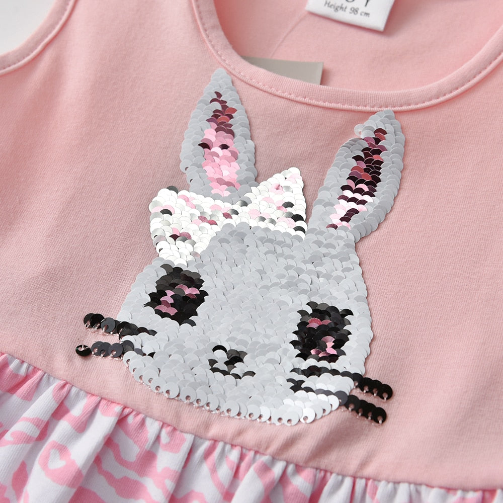 2Y-8Y Girls Summer Dresses Sequnins Rabbit Sleeveless Dress Leopard Print Kids Dresses