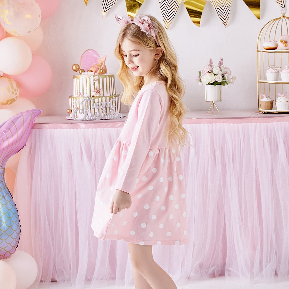 Butterfly Sequined Spot Pattern Long Sleeve Cotton Toddler Dress