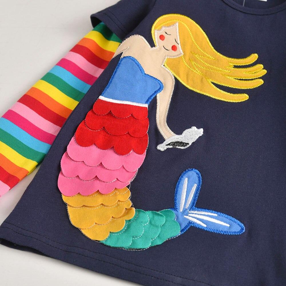 2PCS Girls Casual T-Shirts Set Rainbow Mermaid Top + Rainbow Flower Top