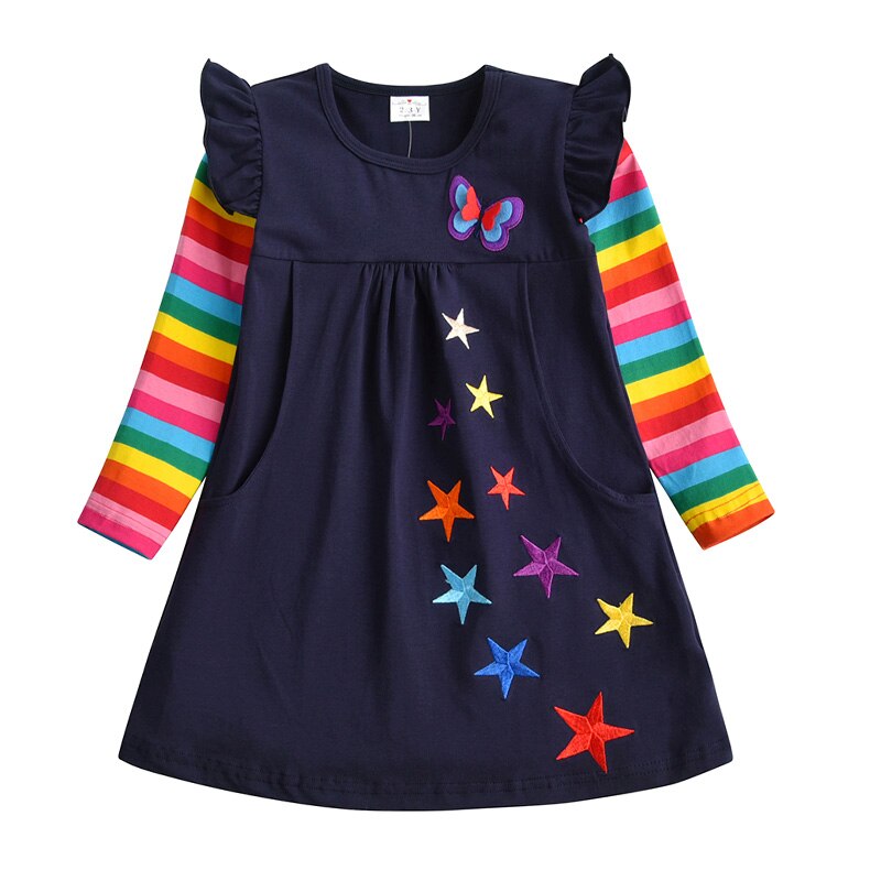Star Embroidery Rainbow Jumper Dress and Slim  Leggings Sets for Girl Toddler 3-8T