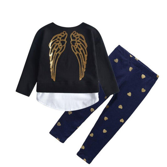 Angle Wings Sweatshirt Top and Love Heart Leggings Pants Girl Toddler Clothing Set