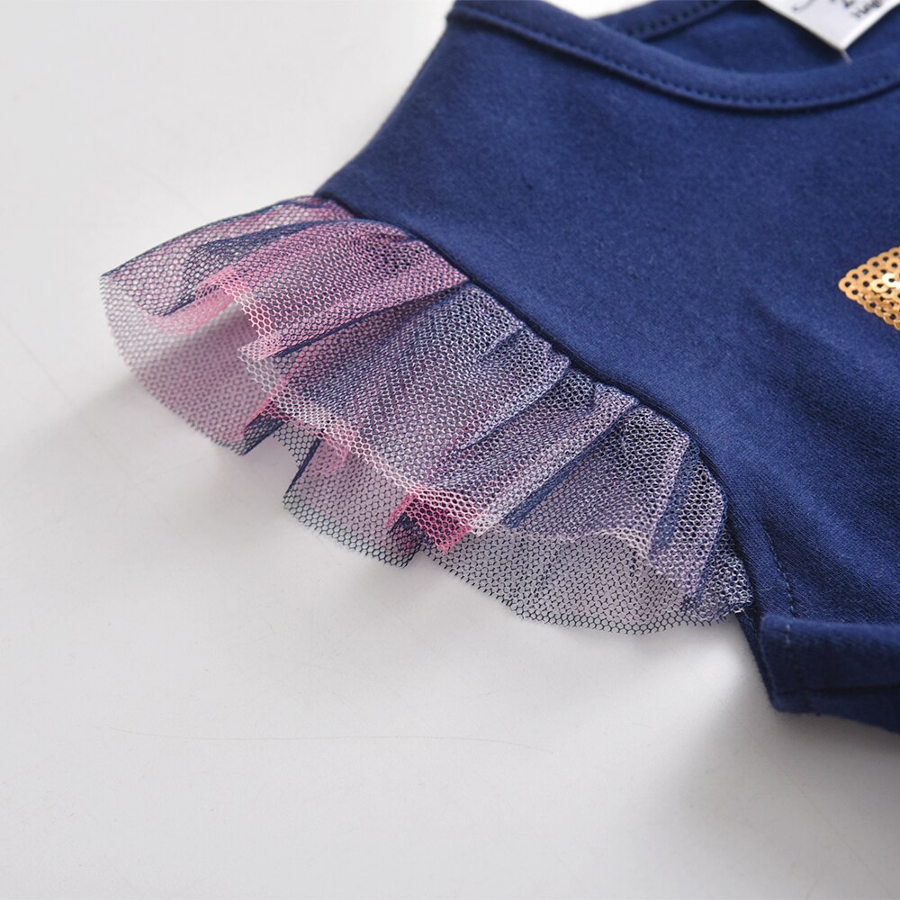 Girl Summer Dress Sequins Fox Kids Flare Sleeve Dress Starry Sky Tulle Tutu Dress