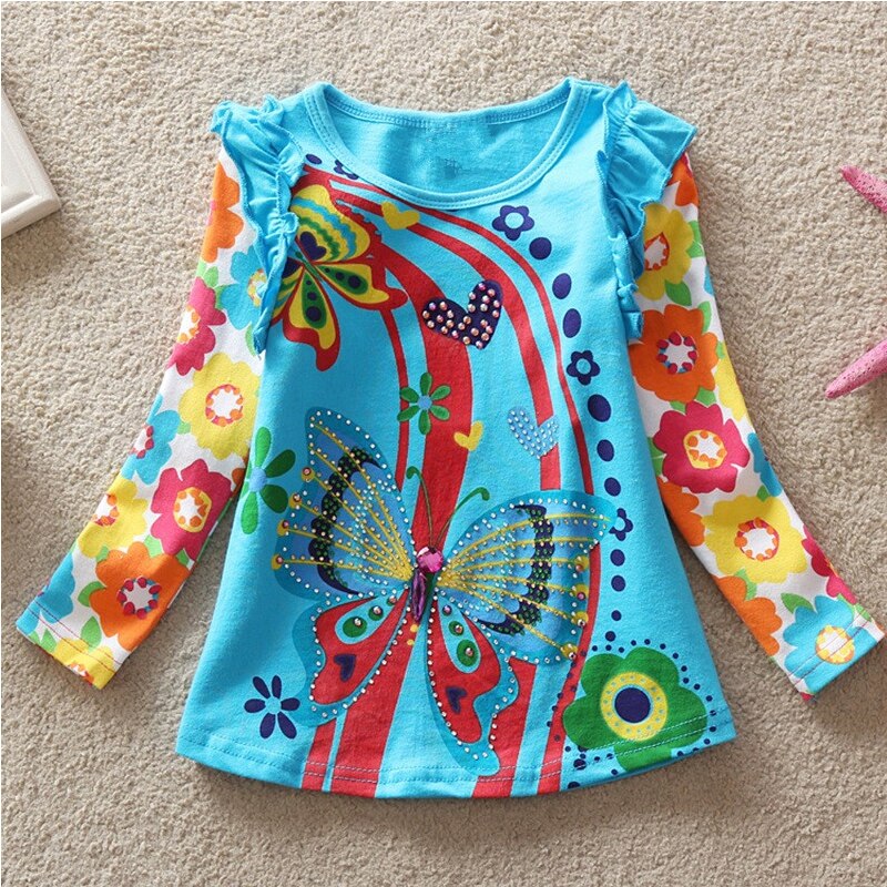 Colorful Butterfly Pattern Girl Toddler Long Sleeve Tee T-Shirts
