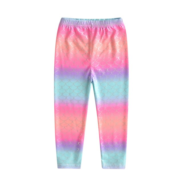 Colorful Mermaid Girl Toddler Trousers Children Girls Soft Elastic Skinny Shinny Long Pants