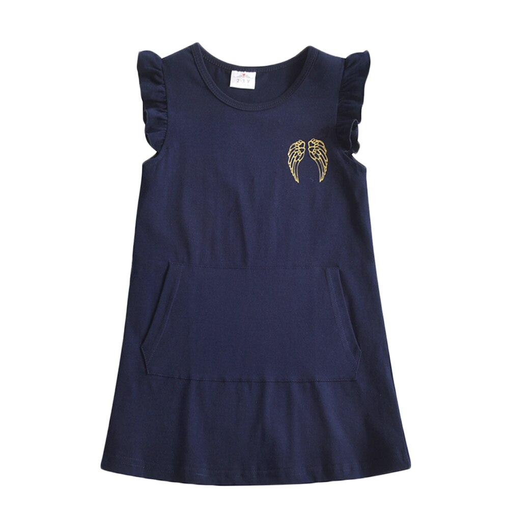 Girls Summer Dress A Line Cotton Sequins Angle Wings Girls Dress Flare Sleeveless Kids Dress