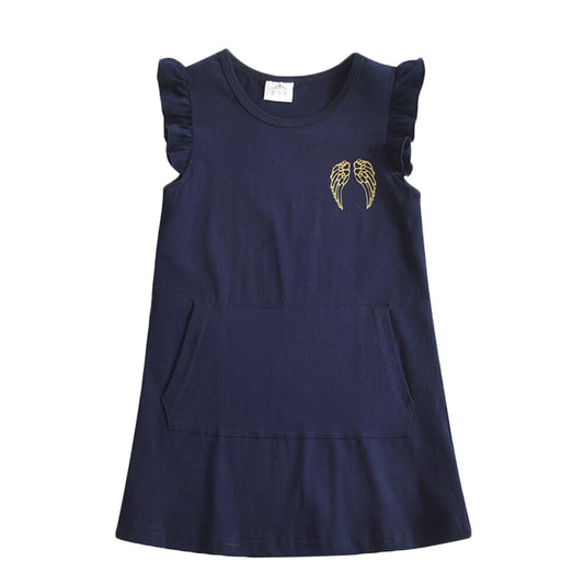 Girls Summer Dress A Line Cotton Sequins Angle Wings Girls Dress Flare Sleeveless Kids Dress