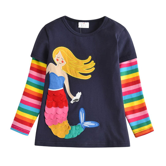 Rainbow Mermaid Top T-Shirt and Rainbow Leggings Pants 2PCS Girl Toddler Clothing Sets