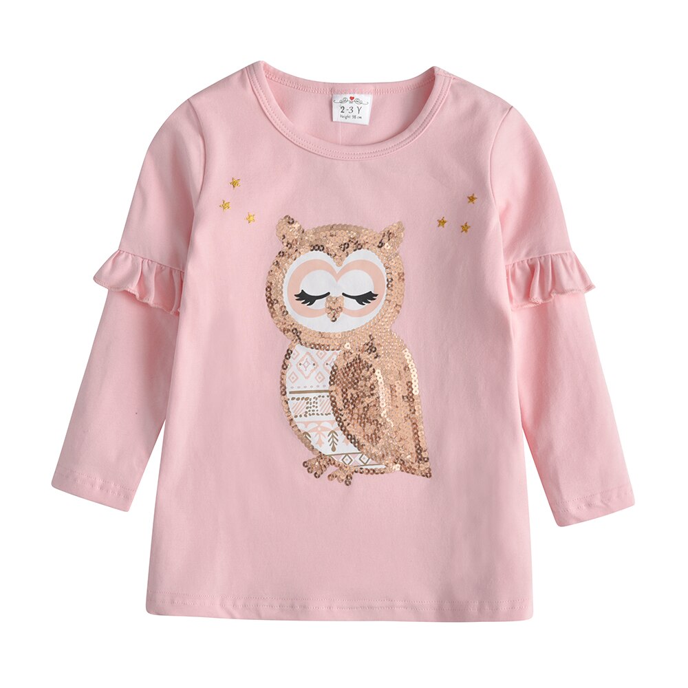 Owl Bling Sequined Girl Toddler Cotton Long Sleeve T-Shirt Tops