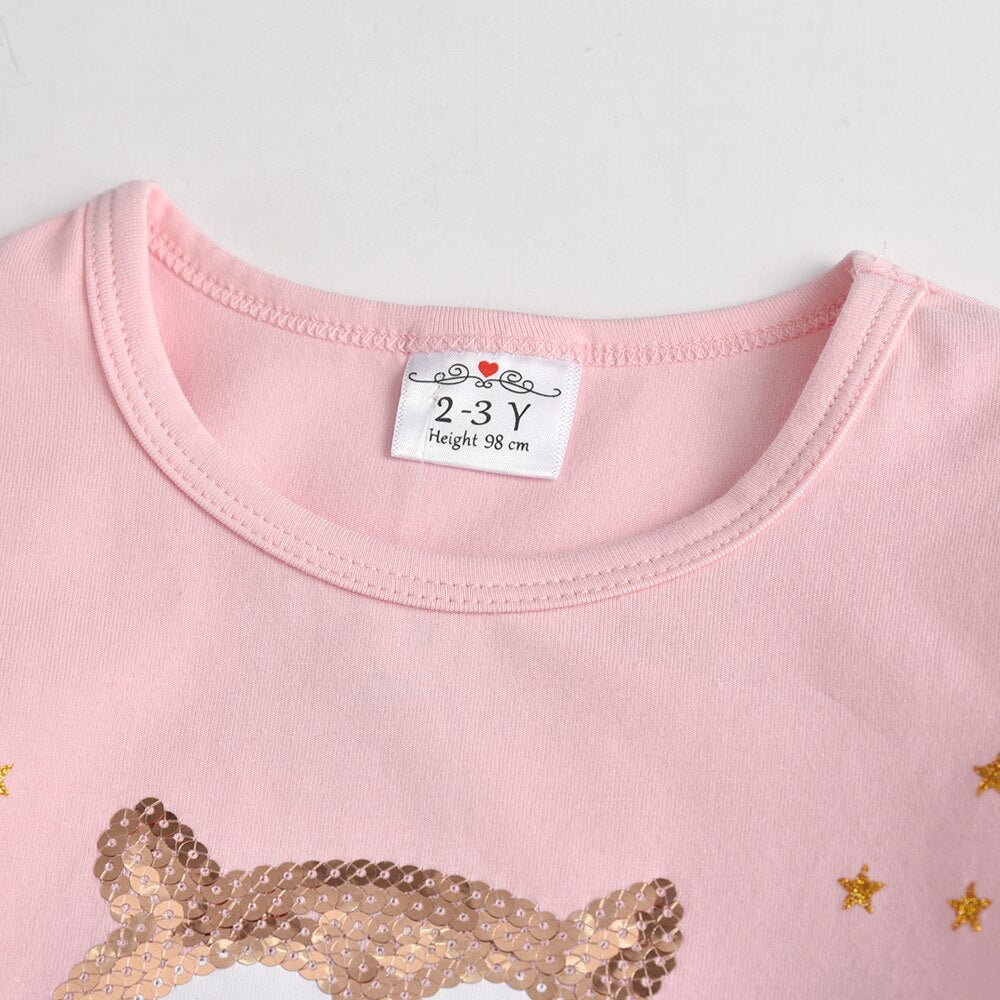 Owl Bling Sequined Girl Toddler Cotton Long Sleeve T-Shirt Tops