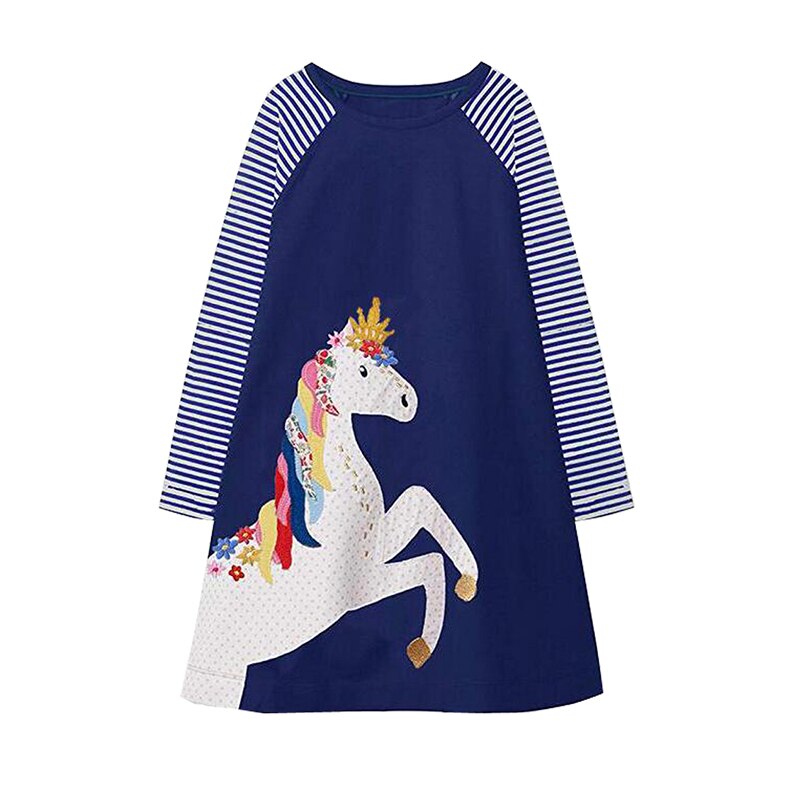 VIKITA Splicing Unicorn A Line Stripe Long Sleeve Girls Dress for Casual