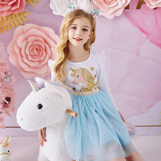 Unicorn Glitter Girl Toddler Tutu Long Sleeve Dress