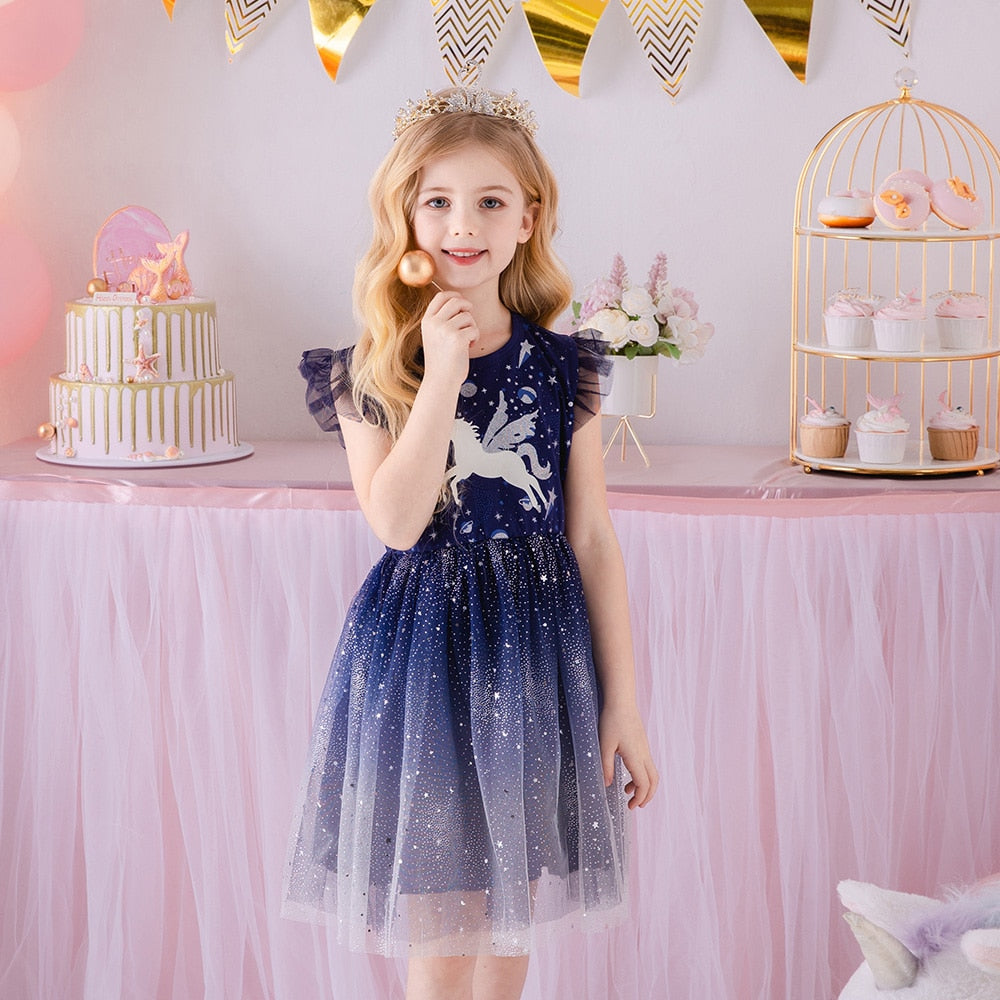 Girl Princess Dress Summer Kids Wedding Party Prom Elegant Dresses Kids Unicorn Sequins Dress