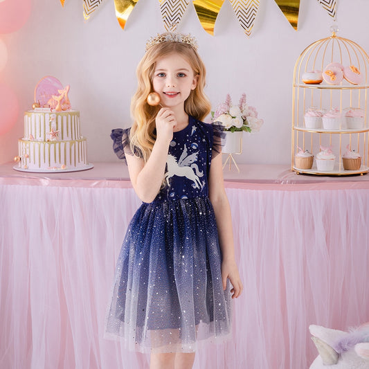 Girl Princess Dress Summer Kids Wedding Party Prom Elegant Dresses Kids Unicorn Sequins Dress