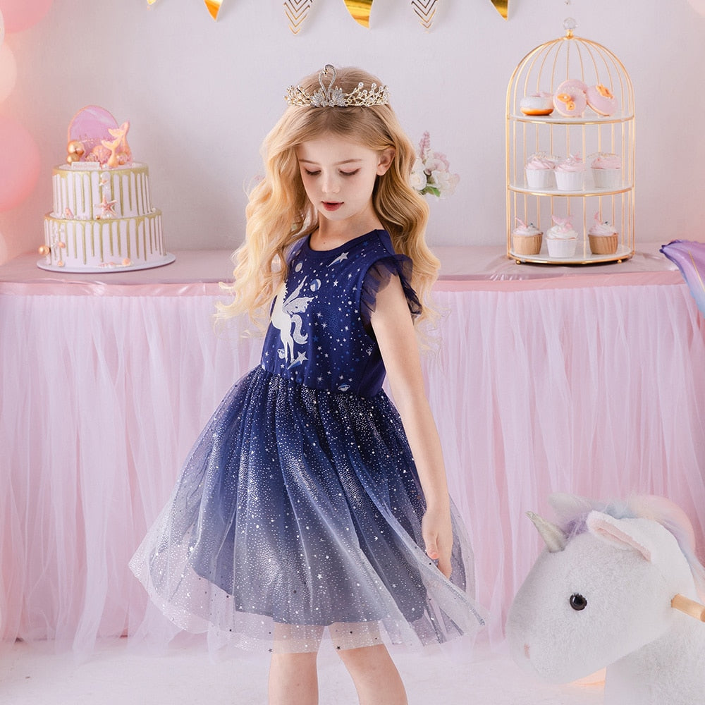 Girl Princess Dress Summer Kids Wedding Party Prom Elegant Dresses Kids Unicorn Sequins Dress
