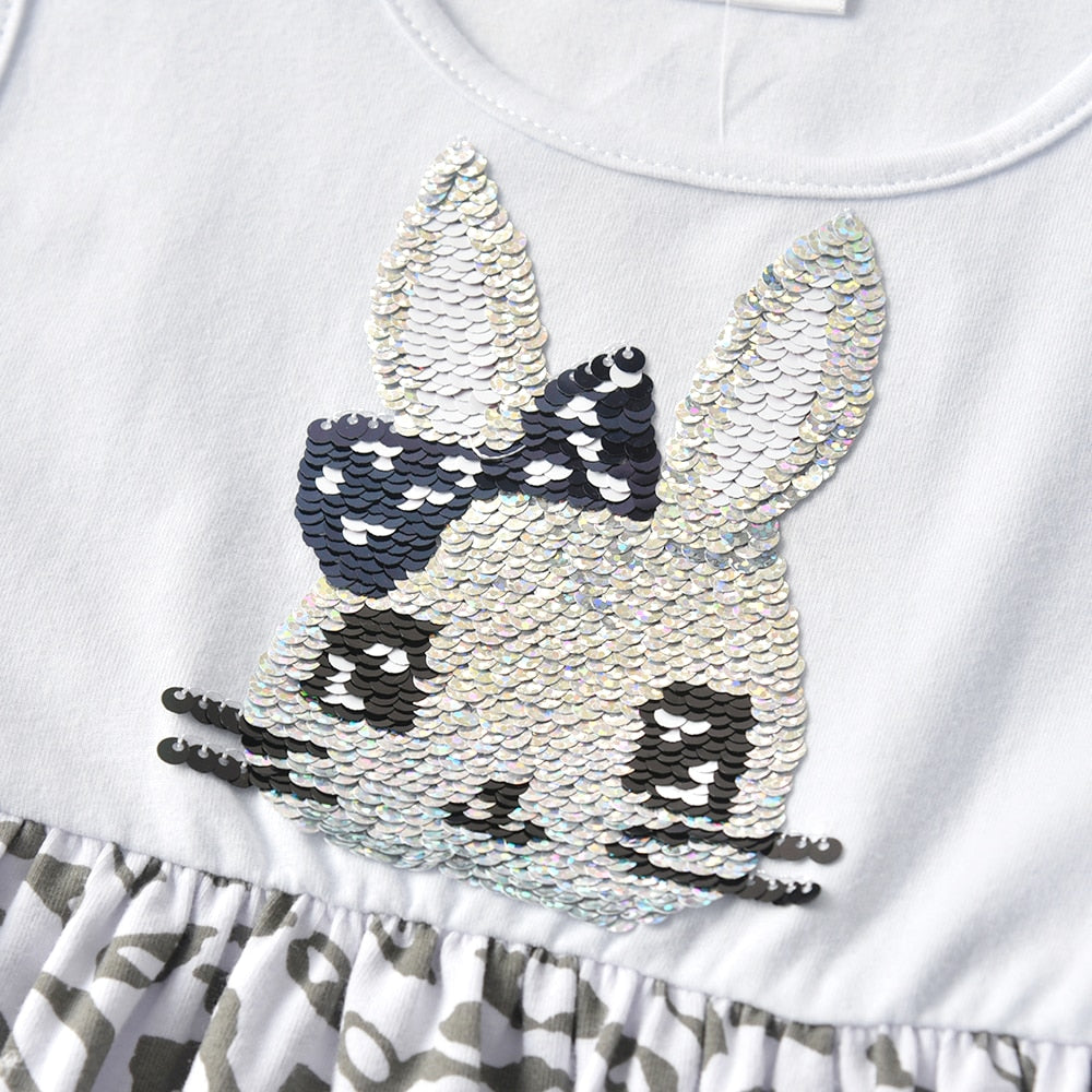 2Y-8Y Girls Sleeveless Dress Sequins Rabbit Kids Dress Summer Casual Leopard Dress for Daily School