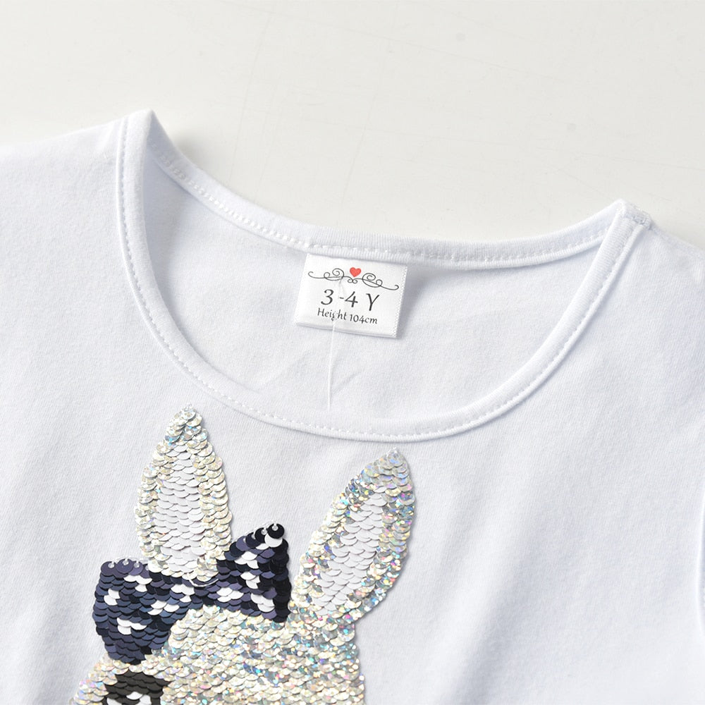 2Y-8Y Girls Sleeveless Dress Sequins Rabbit Kids Dress Summer Casual Leopard Dress for Daily School
