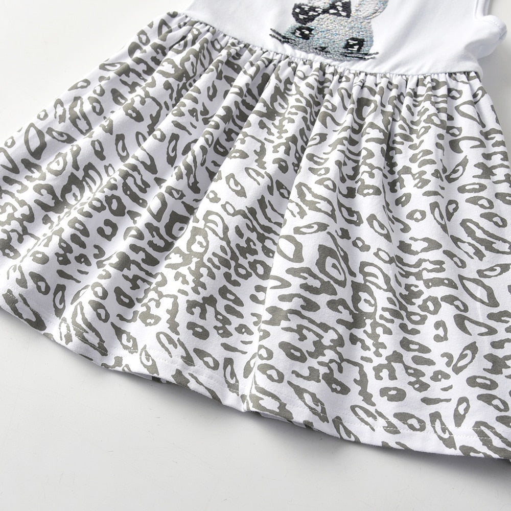 2Y-8Y Girls Sleeveless Dress Sequins Rabbit Kids Dress Summer Casual Leopard Dress for Daily School