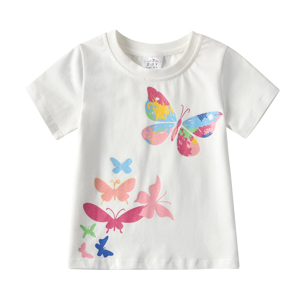 Girls Short Sleeve T-Shirt Rainbow Butterfly Summer Cotton Top