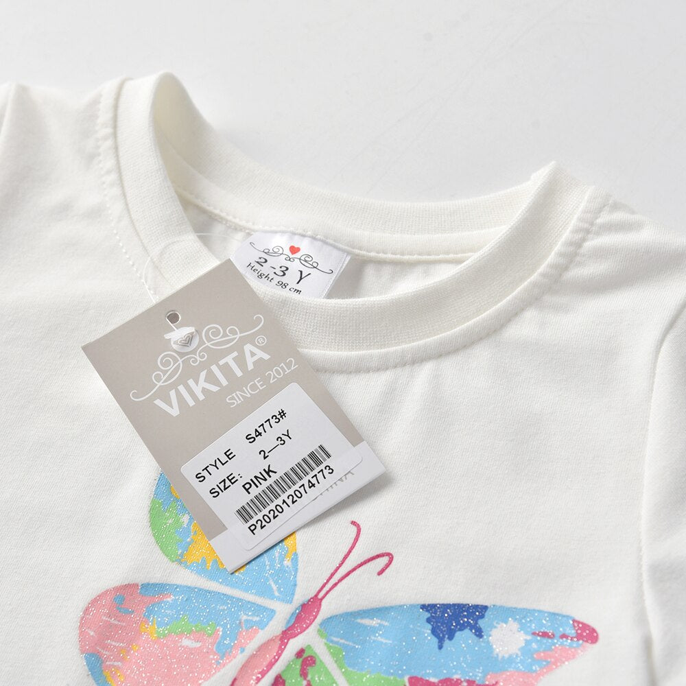 Girls Short Sleeve T-Shirt Rainbow Butterfly Summer Cotton Top
