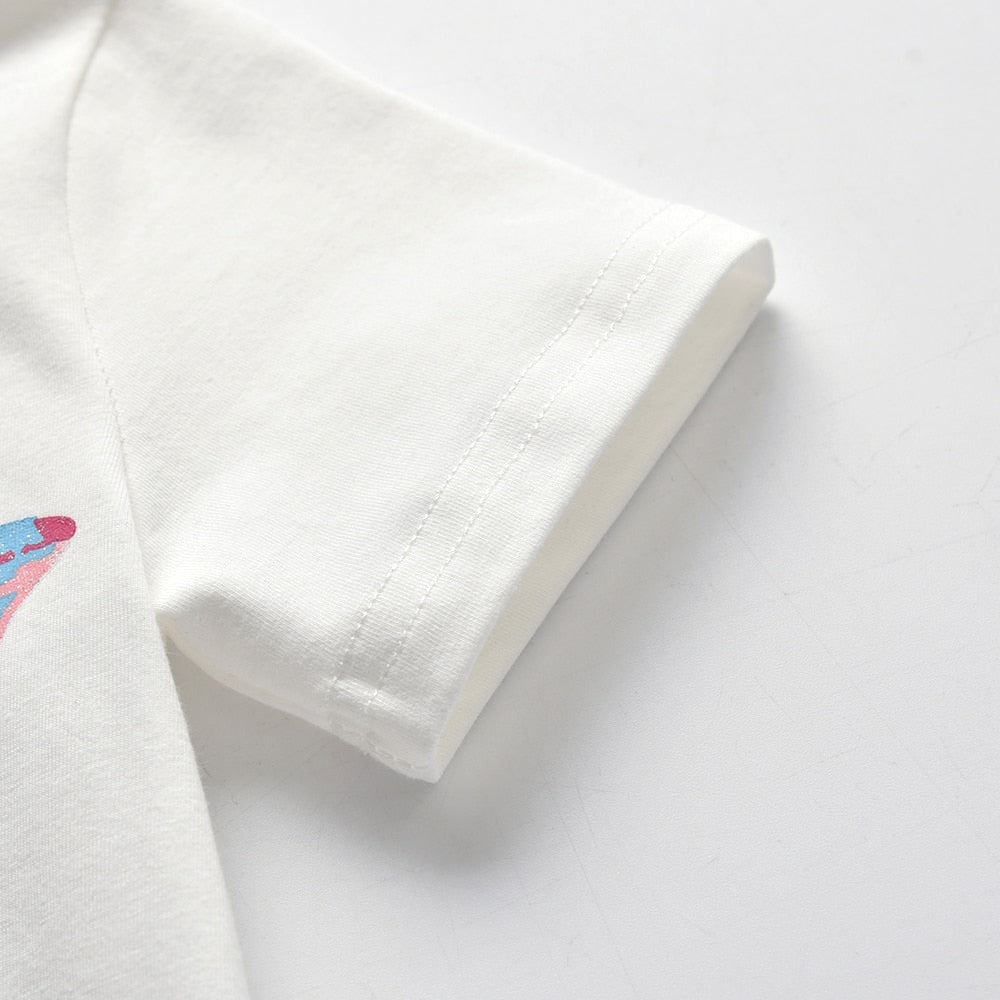 Girls Short Sleeve T-Shirt Rainbow Butterfly Summer Cotton Top