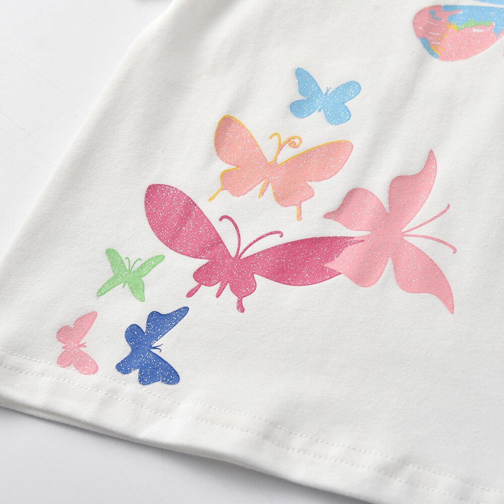 Girls Short Sleeve T-Shirt Rainbow Butterfly Summer Cotton Top