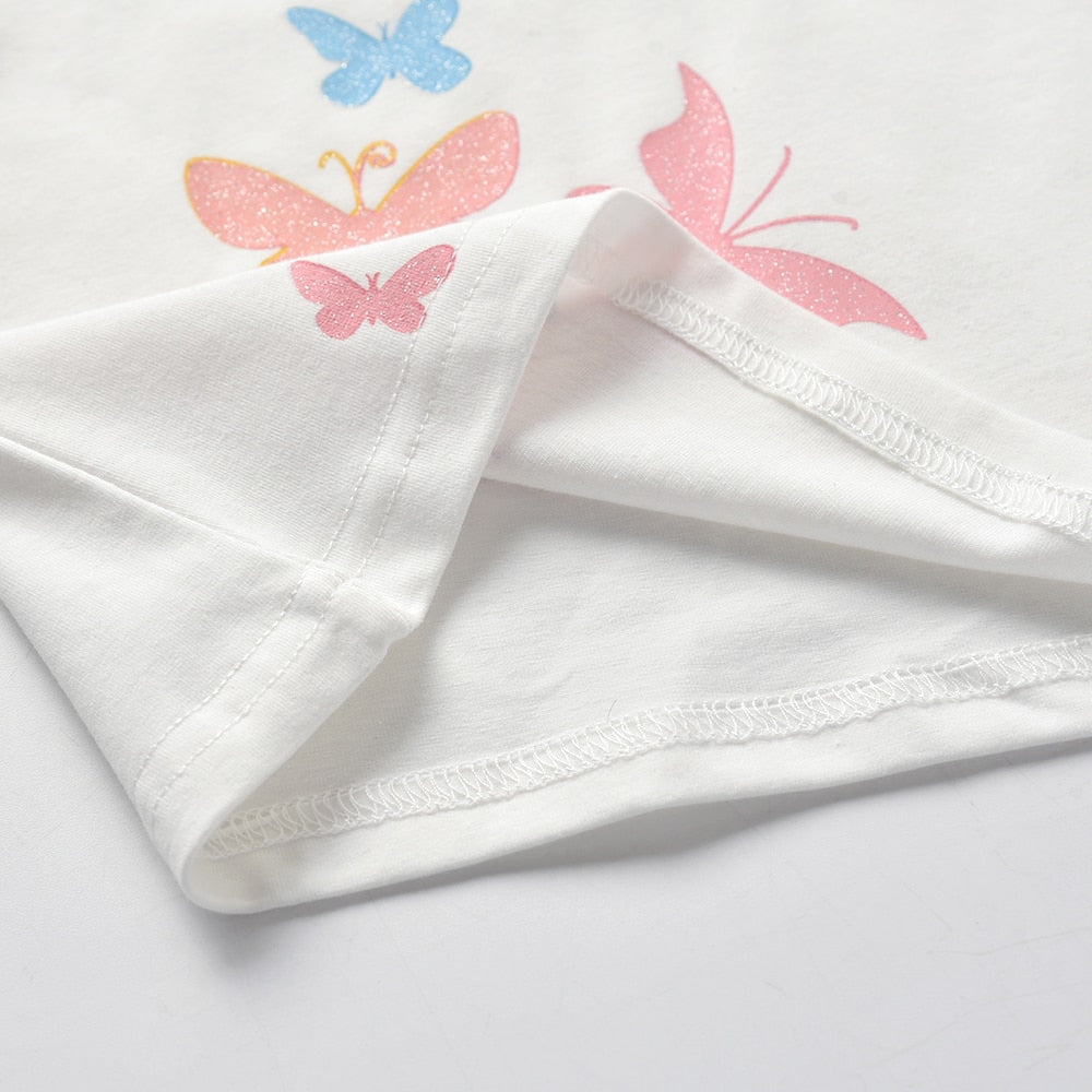 Girls Short Sleeve T-Shirt Rainbow Butterfly Summer Cotton Top