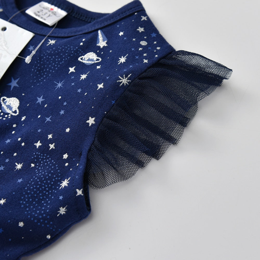 Girls Princess Dress Summer Flare Sleeve Star Sequins Kids Sweet Party Elegant Dress