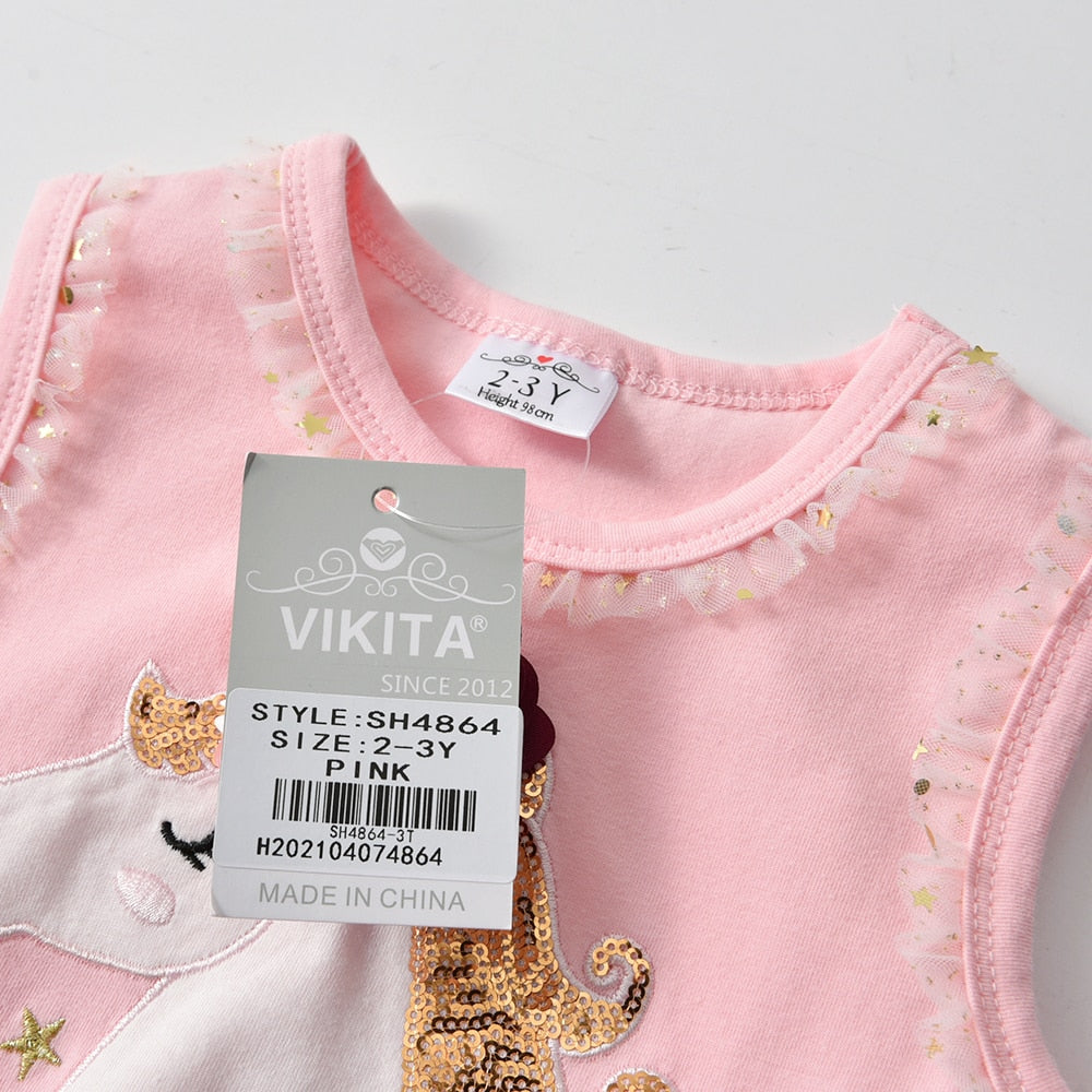 2Y-8Y Girls Pink Summer Dress Unicorn Princess Tutu Dress Sleeveless Sparkle Tulle Kids Dress