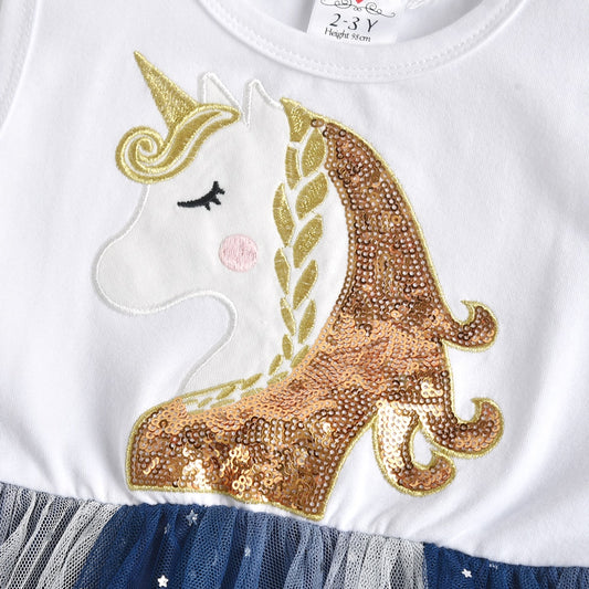 Girls Summer Dress Cute Unicorn Party Tutu Dress Casual Sleeveless Cotton Sparkle Tulle Dress