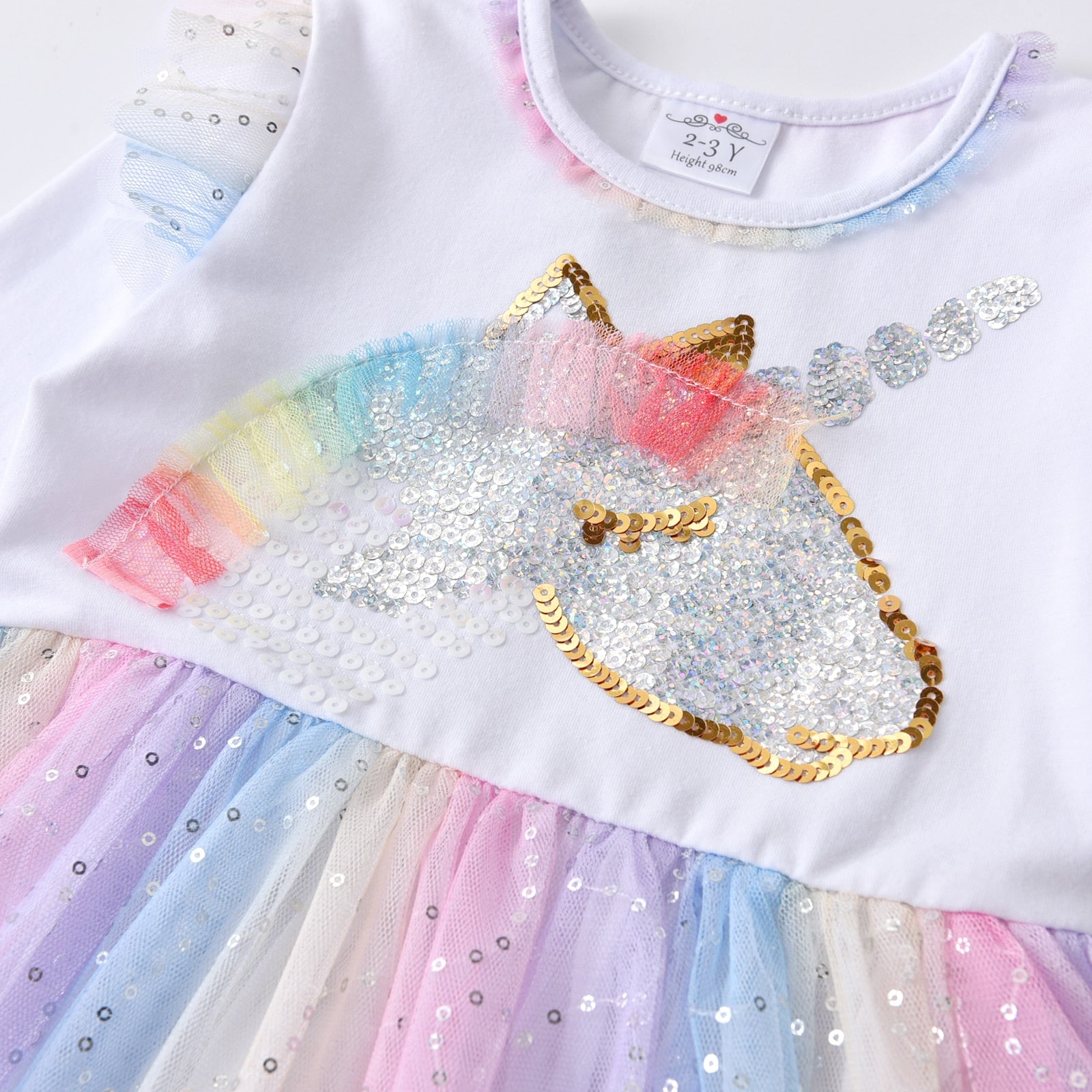 Sequins Unicorn Designer Tutu Dress Princess Pink Long Sleeve Girl Toddler Dress 3-8T