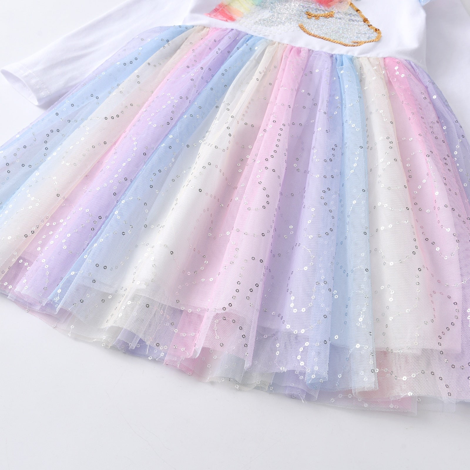 Sequins Unicorn Designer Tutu Dress Princess Pink Long Sleeve Girl Toddler Dress 3-8T