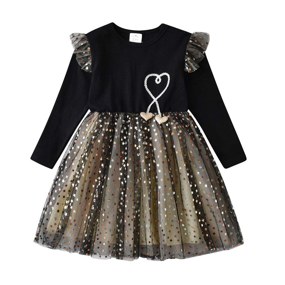 Little Heart Star Sequins Tutu Dress for Toddler Girl 3-8T