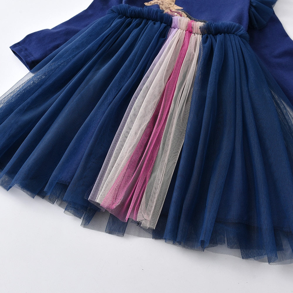 Star Comet Sequined Girl Toddler Long Sleeve Tutu Dress