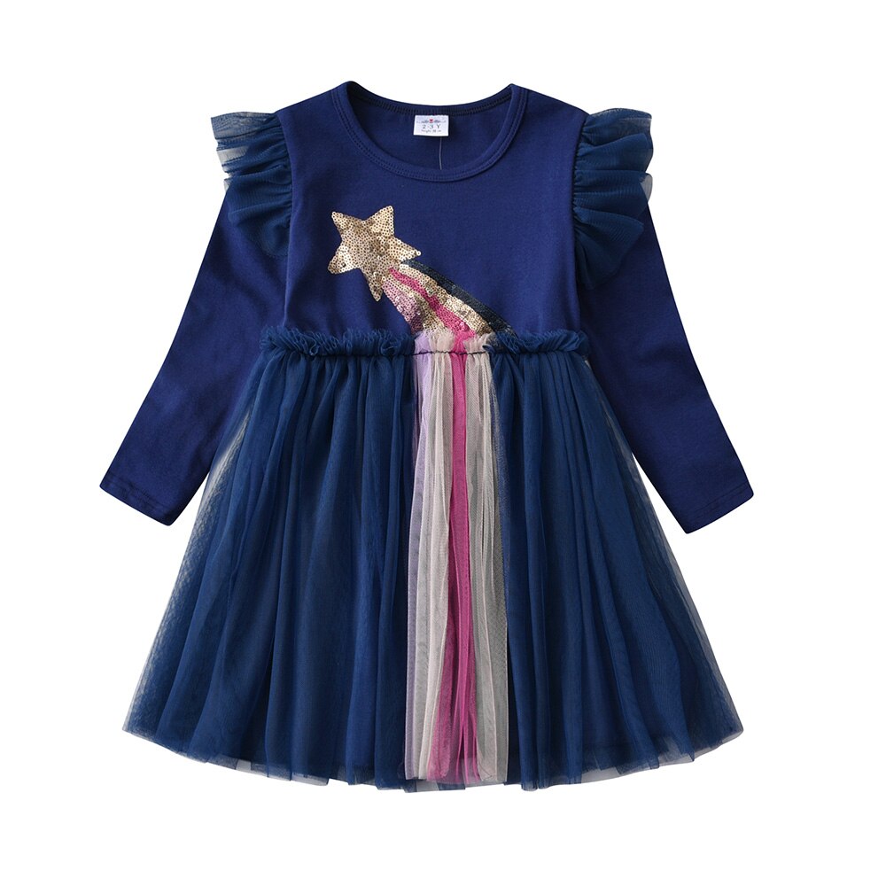Star Comet Sequined Girl Toddler Long Sleeve Tutu Dress