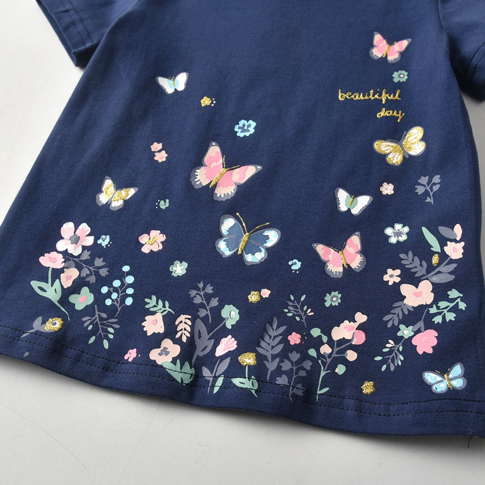 Girls Short Sleeve T-Shirt Rainbow Butterfly Casual Cotton Girl Toddler Top