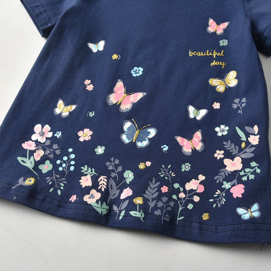 Girls Short Sleeve T-Shirt Rainbow Butterfly Casual Cotton Girl Toddler Top