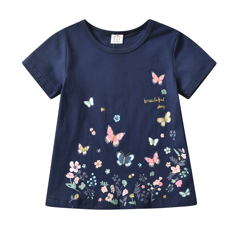Girls Short Sleeve T-Shirt Rainbow Butterfly Casual Cotton Girl Toddler Top