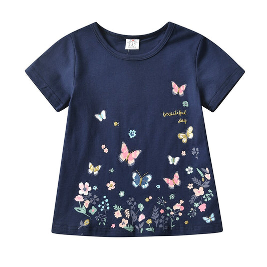 Girls Short Sleeve T-Shirt Rainbow Butterfly Casual Cotton Girl Toddler Top
