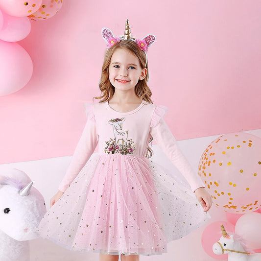 3-8T Princess Lovely Fawn Girl Toddler Tutu Dress for Birthday Party