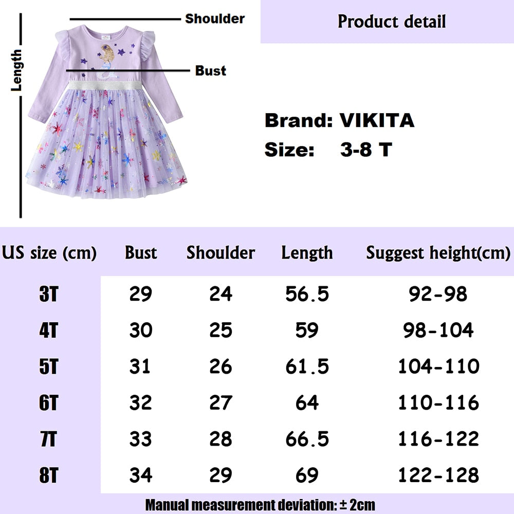 Sea World Mermaid Pattern Girl Toddler Long Sleeve Tutu Birthday Dress