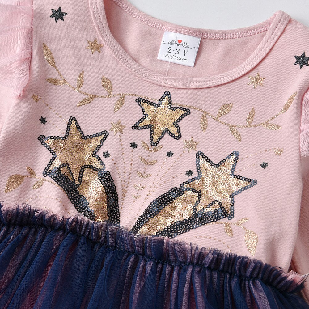 Super Star Sequined Lovely Girl Toddler Layered Long Sleeve Tutu Dress