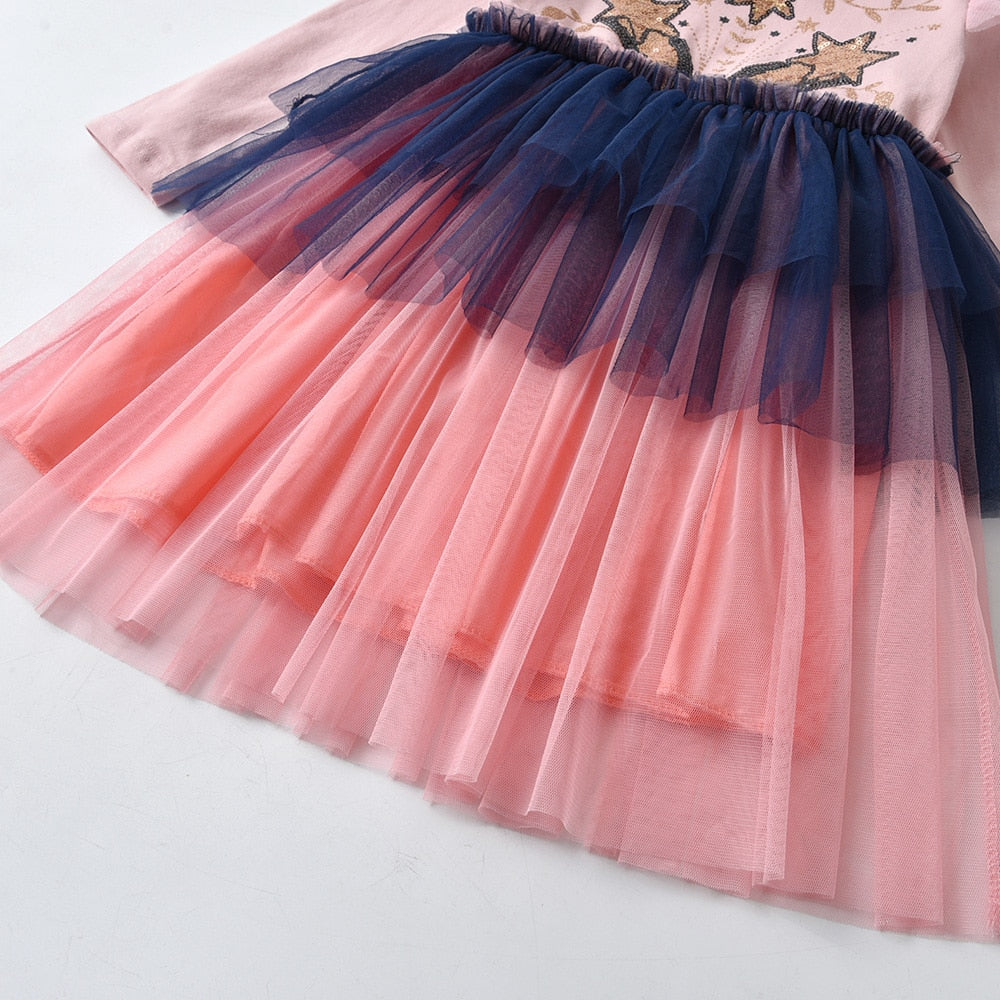 Super Star Sequined Lovely Girl Toddler Layered Long Sleeve Tutu Dress