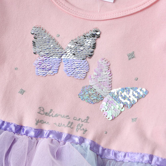 2Y-8Y Girls Tutu Dress Butterfly Sequined Princess Purple Tulle Girl Dress for Birthday Party