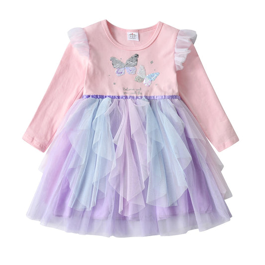 Butterfly Sequined Princess Girl Toddler Tutu Girl Dress for Birthday Party