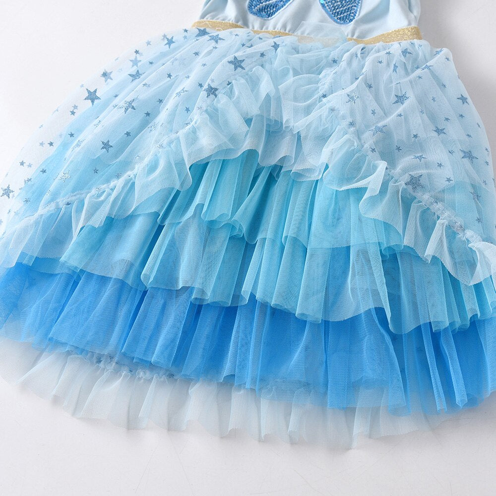 Blue Girls Tutu Dress Butterfly Tulle Party Wedding Brithday Dress for Kids