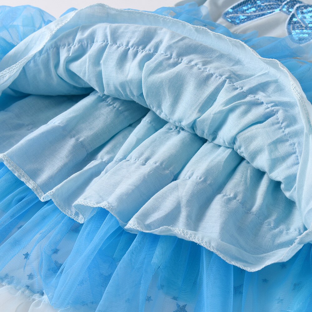Blue Girls Tutu Dress Butterfly Tulle Party Wedding Brithday Dress for Kids